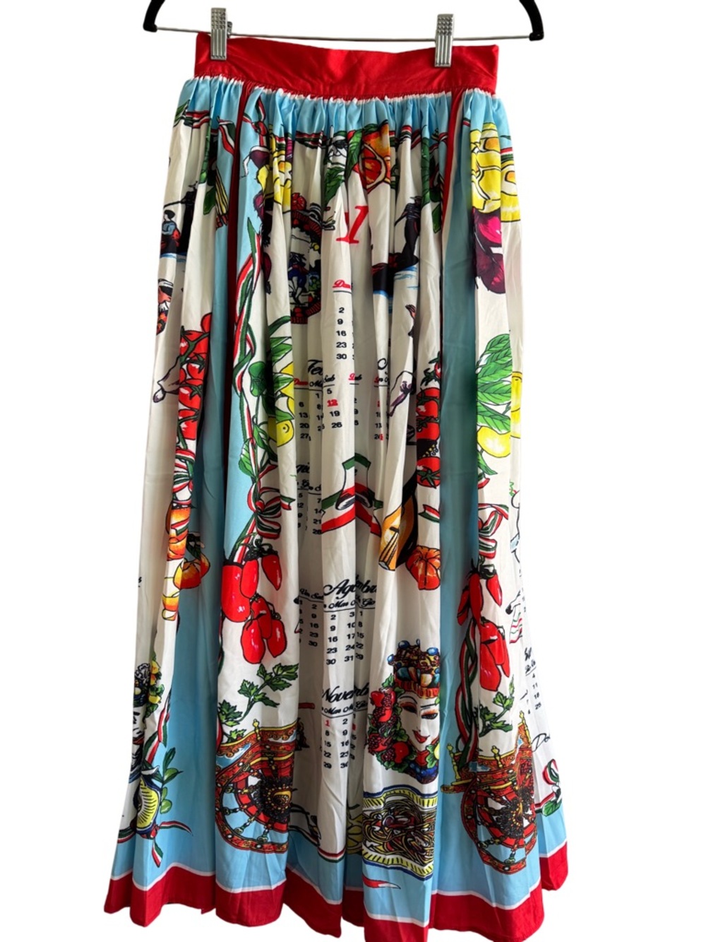 Designer-Style Calendar Sicilian Print  Multicolor Maxi Skirt
